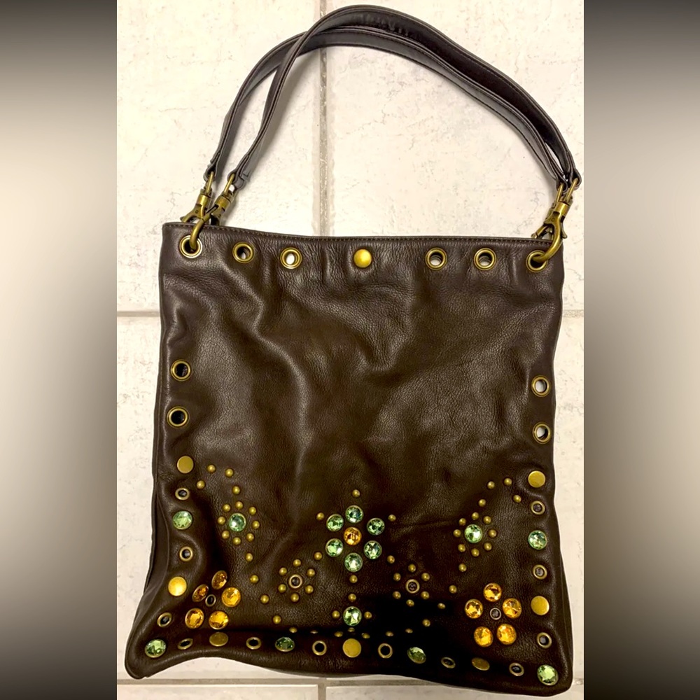 BRAND NEW STEVE MADDEN SHOULDER HAND BAG BROWN GEM STONES PURSE LEATHER